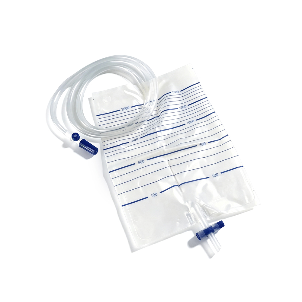 Prémiový 2000ml lékařský vak na moč z PVC s otvorem pro odběr vzorků a extra širokou hadičkou